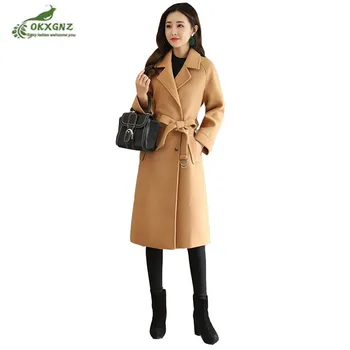 

High quality Winter new woolen coat female fashion lady medium long Slim Large size S-XL long sleeve wool Windbreaker jacket