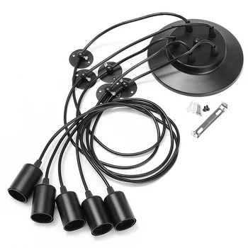 

Smuxi Black E27 5 Heads Vintage Pendant Lights Retro Pendant Lamp Metal Loft Hanging Light Black Lamp Dining Lighting 120mm