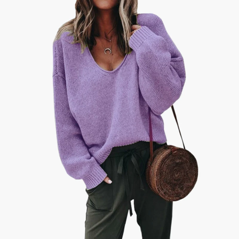 

PEONFLY Sexy Deep V Neck Sweater Women Fashion New 2019 Spring Long Sleeve Casual Knitted Tops Pullovers Solid Sweater Femme