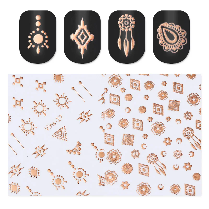 

1 Sheet Rose Gold Pattern Nail 3D Sticker Tribal Style Nail Art Adhesive Transfer Sticker Glue Tips Nail Decoration