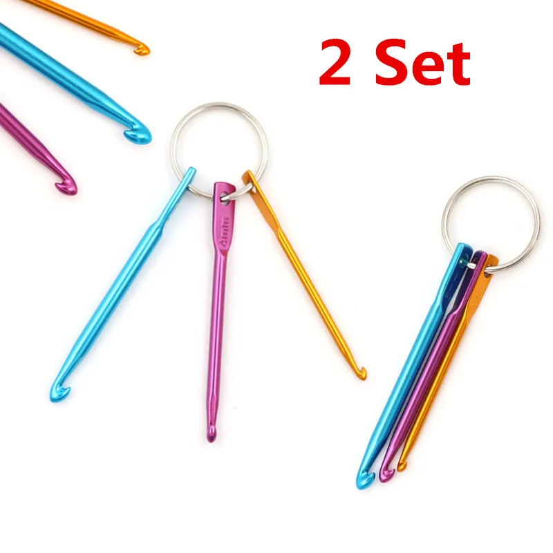 

2 Set Mini Useful Aluminum Keychain Crochet Hooks DIY Multicolour Crafts Tools Knitting Needles
