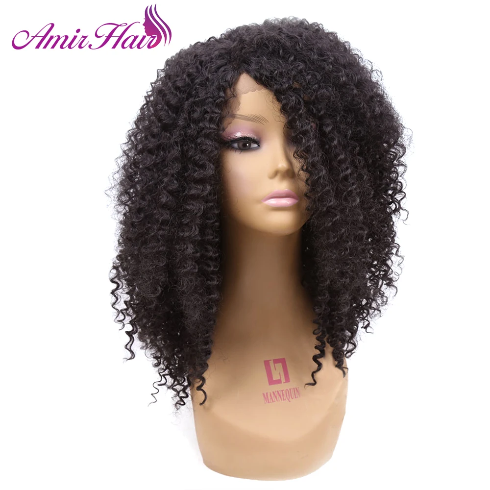 

Amir Short wigs 180% Density Afro Kinky Curly Synthetic Hair Lace Front Wigs For Women Human Hand Made Hair Natural Black Color