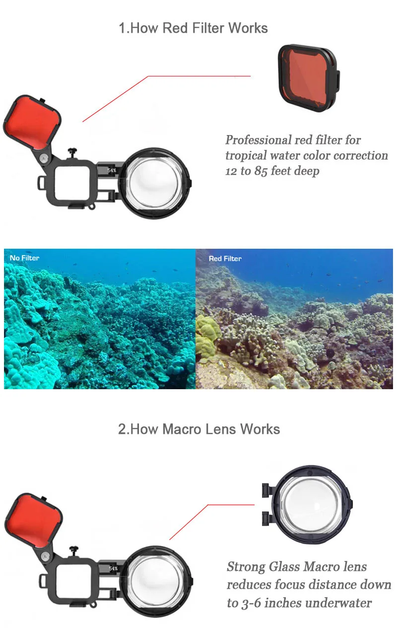 Red Color Correction Filter + 16X Close Up Macro Lens for Gopro Go Pro Hero 4 3 3+ Housing Case Underwater Scuba Lens Filter Kit (17)