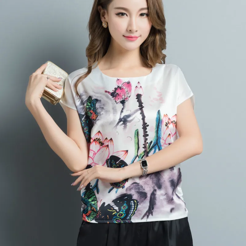 Buy 2017 Summer Plus size short sleeve O neck flower