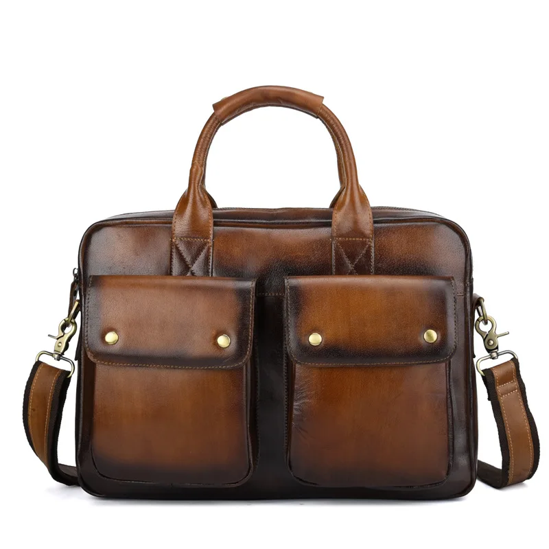 Натуральная кожа Большой мужской портфель Винтаж сумка Бизнес Для мужчин кожаная сумка для ноутбука сумки Bolso Hombre Для мужчин sajero