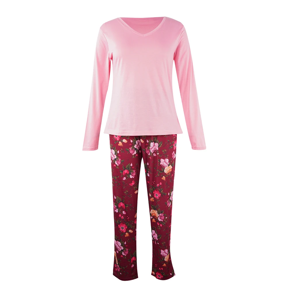 P Long Sleeve T-shirt Tops+Floral Print Full Length Pants 2Pcs Pajamas Sets for Women Spring Summer Laies Sleepwear Pajamas P Long Sleeve T-shirt Tops+Floral Print Full Length Pants 2Pcs Pajamas Sets for Women Spring Summer Laies Sleepwear Pajamas