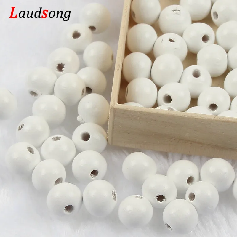 DIY 50-500pcs 6 8 10 12mm Gold Silver Natural Wooden Beads Round Ball Loose Wood Spacer Beads For Jewelry Making Accessories - Color: White