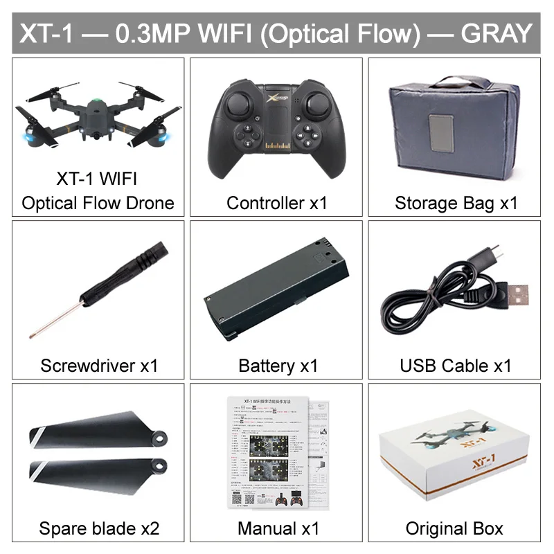 XT-1 складной Дрон FPV для селфи 480P 720P 1080P wifi HD камера Широкоугольный складной Радиоуправляемый квадрокоптер игрушка удержание высоты VS X12 E58 Дрон - Цвет: 0.3MP GL Box Gray