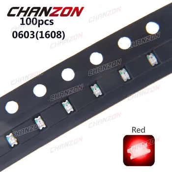 

100pcs 0603 (1608) SMD LED Bead Red LED Light Emitting Diode Lamp SMD Chip Bulb 2V Surface Mount Electronics Components for PCB