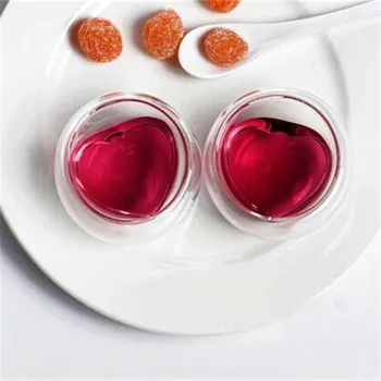 

6pc/Pack 50ml Heart Shape Mini Double Wall Handmake Glass Tea Mugs, Miniature Chinese Kongfu Tea Mugs Set Gift for Lover