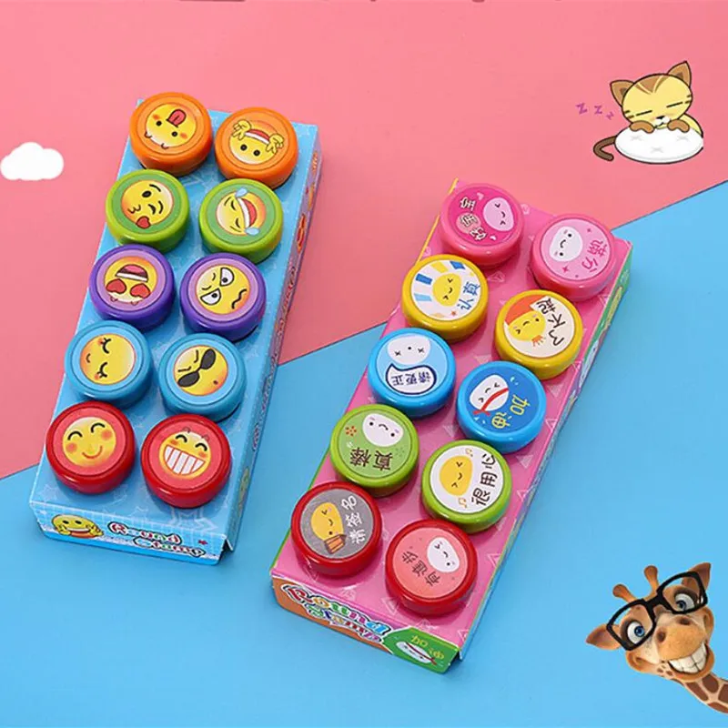 

Round Multicolor Fun 10 Pcs Cute Panda Child DIY Scrapbook Kids Stamp Cartoon Rubber Stamps Scrapbooking Reward Toy