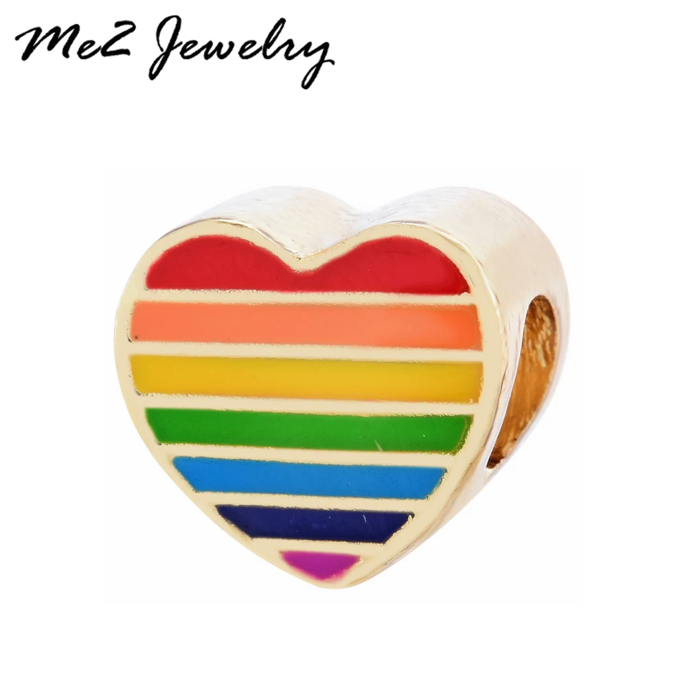 

Original Gold Tone Hear Shaped Rainbow Charms Beads Fit European Charm Bracelet Jewelry For Women GIFT Bijoux femme
