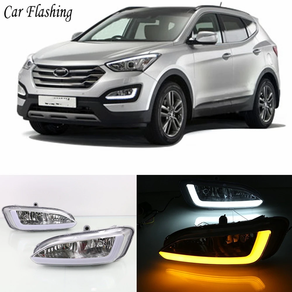Car Flashing 1set For Hyundai Santa Fe IX45 2013 2014 2015 LED DRL