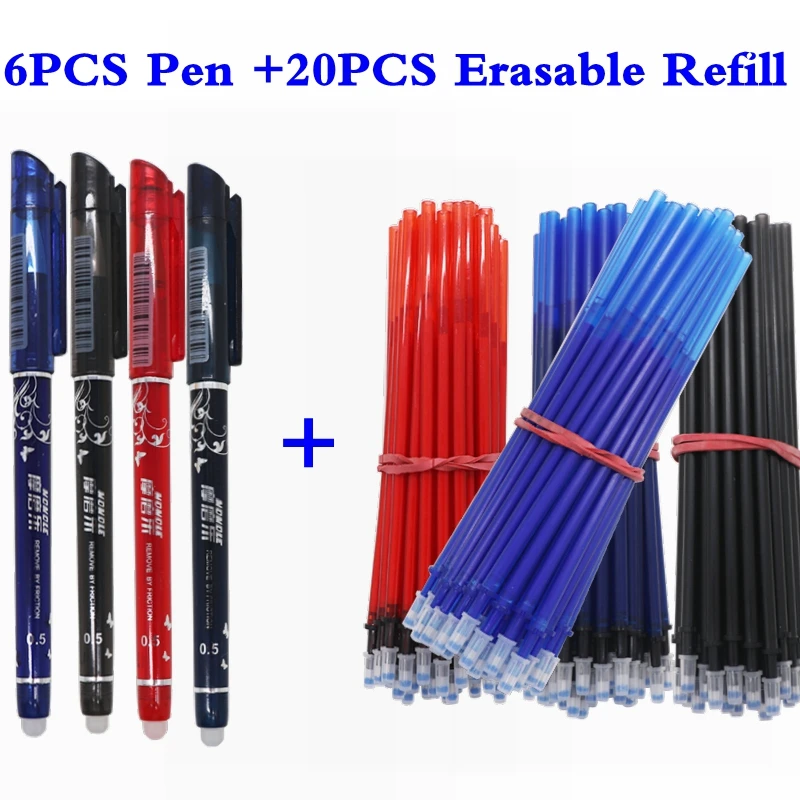 6+20/12Pc/Set Erasable Pen Refill 0.5mm Blue/Black/Red Ink Magic