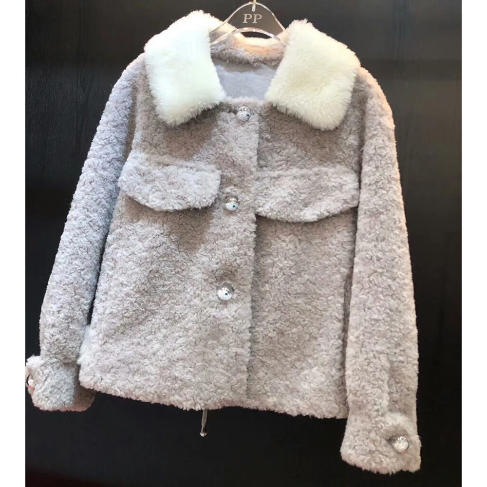 Veste Manteau D'hiver Gris Rose Laine Outwear Femelle Fourrure Réel De Bleu Naturel Mouton 100 wIqz0Ox8