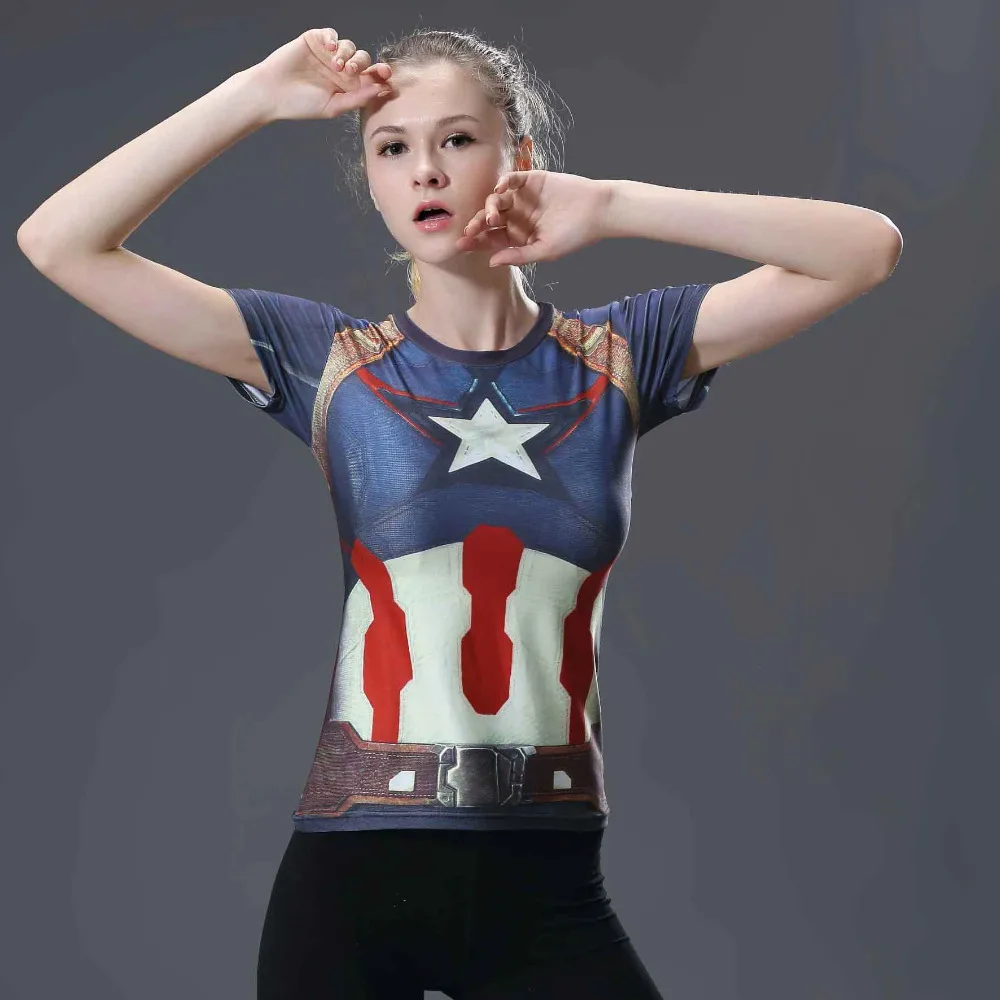 2017 Women's Captain America Cosplay T shirt Body Superman Compression