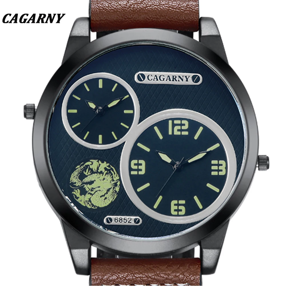 

New Dual Time Display Quartz Watch Men's Watch CAGARNY Dragon Sport Military Luxury Fashion Male Clock Relogio Masculino Gifts