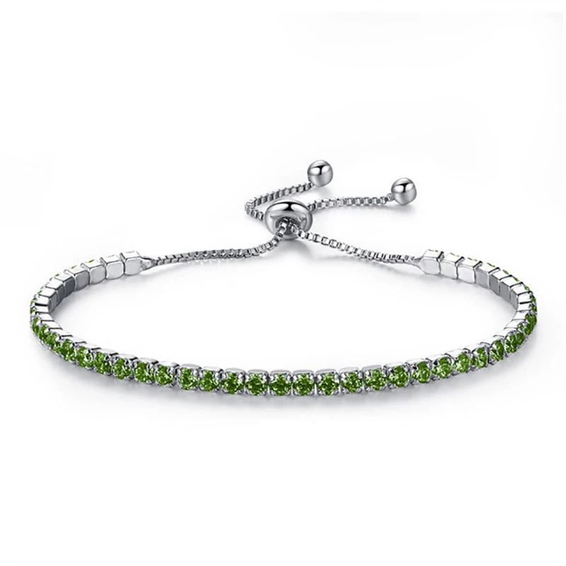 

Adjustable Shiny Tennis Bracelet For Women AAA Cubic Zirconia Blue Crystal Silver Color Chain Bangle Female Wedding Jewelry