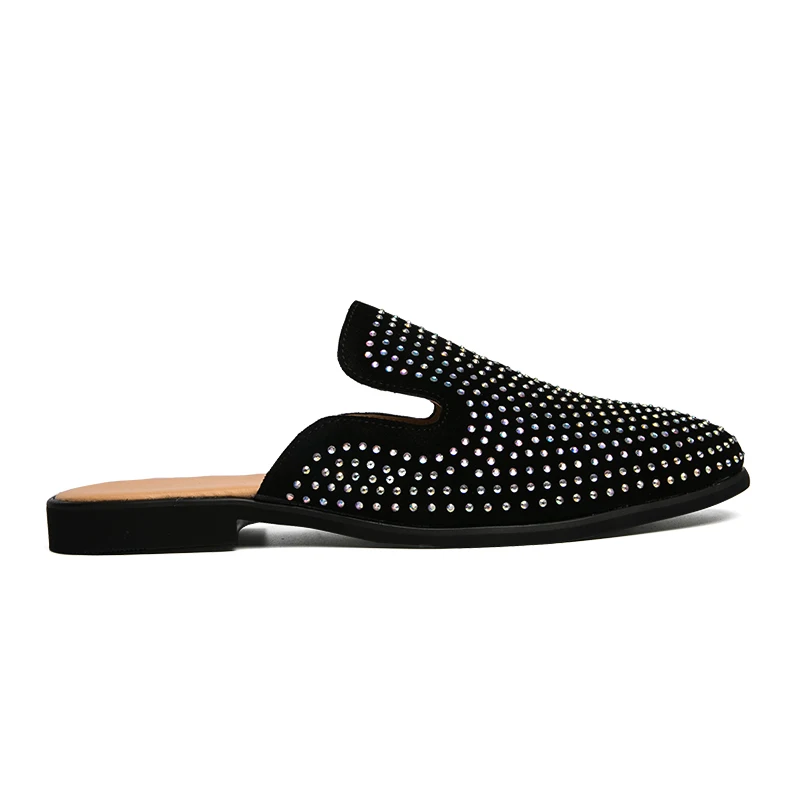 Mens Casual Half Slip On Glitter Shoes Men Loafers Moccasins Genuine Matte Leather Driving Sneakers Zapatillas Hombre 4#23D50