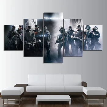 

5 Piece Games Art Print Rainbow Six Siege Poster Paintings Soldiers Pictures Canvas Art Decorative Paintings Wall Art Paintings