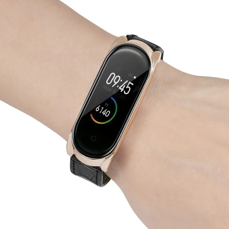 Браслет mi Band 4 кожаный ремешок браслет на запястье металлический чехол для Xiaomi TU