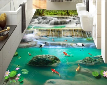 

beibehang wallpaper for walls 3 d Flowing water waterfall squid lotus 3D floor home decor bedroom wallpaper self adhesive behang