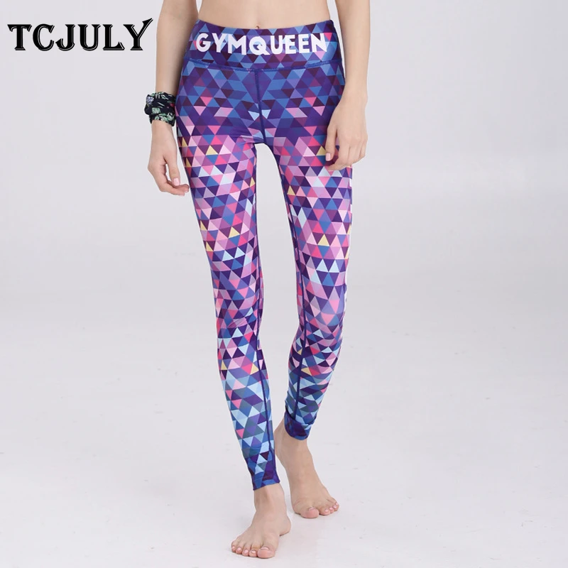 

TCJULY Europe America Hot Sale Geometric Letter Gymqueen Printed Fitness Leggings High Waist Stretch Push Up Ankle Length Pants