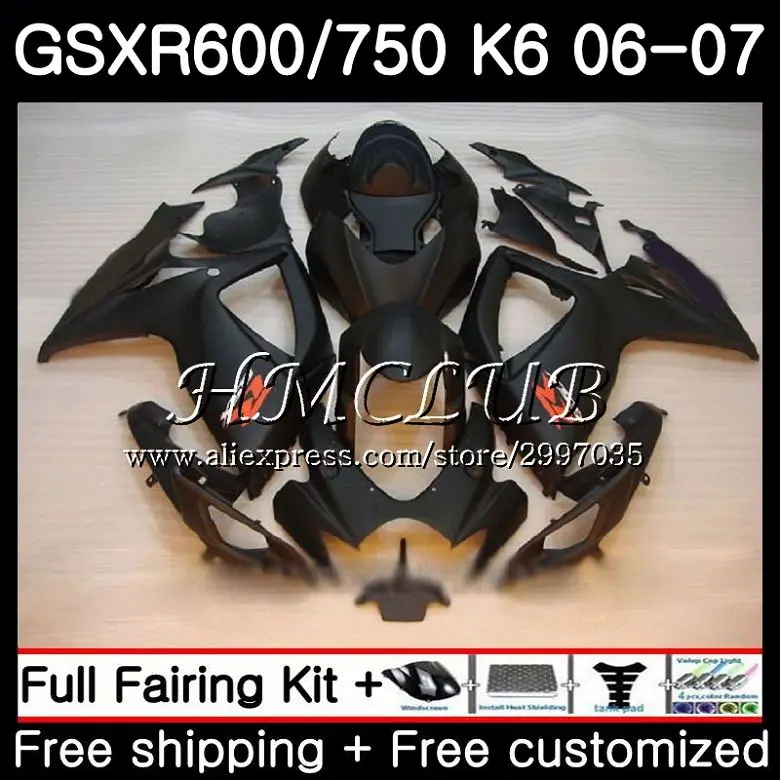 Корпус для SUZUKI GSX R750 GSXR 600 750 GSX-R600 2006 2007 28HC. 1 GSXR600 матовый цвет: черный; популярная модель GSXR-750 06 07 K6 GSXR750 06 07 обтекатели - Цвет: No. 1