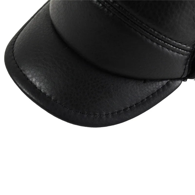 HL156-F из натуральной кожи, бейсбольные шапки и кепки, мужские зимние брендовые новые настоящие кожаные кепки с ушками, с клапаном, из искусственного меха внутри