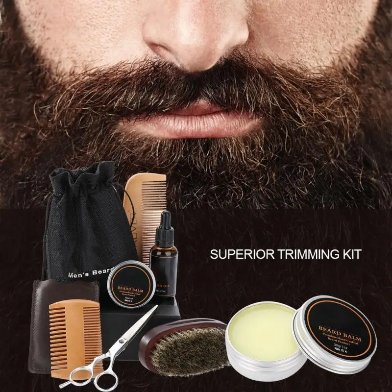 6pcs/set Men Beard Grooming Kits Beard Oil Mustache Brush Moisturizing
