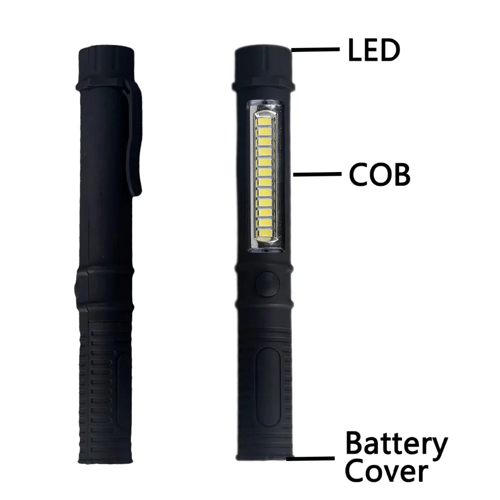 

1pc COB LED Pocket Pen Light Inspection Magnetic Work Light Flashlight Torch with Clip for Outdoor Camping