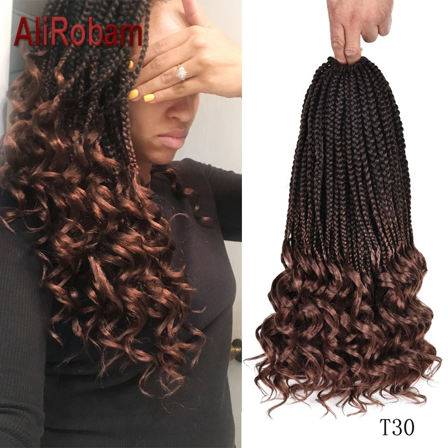 

AliRobam Box Braids 14 18 24inch Synthetic Crochet Ombre Braiding Hair Extensions Loose End Women Braids 22 strands/pack