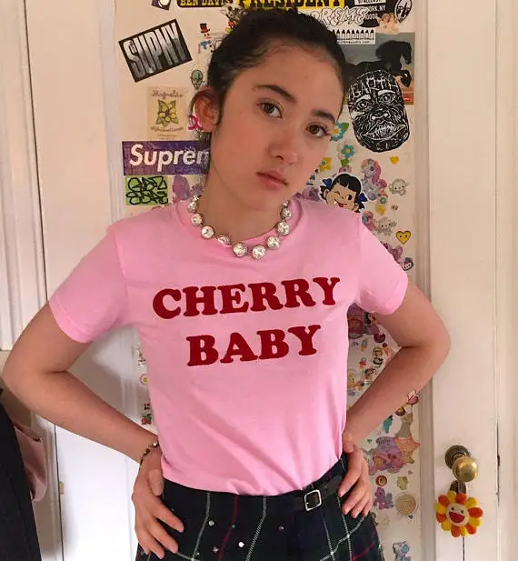 

Skuggnas Cherry Baby Red Letter T-Shirt Lovers Girl Clothes Casual Tumblr Cute Tee Shirt Harajuku aesthetic grunge goth Tops