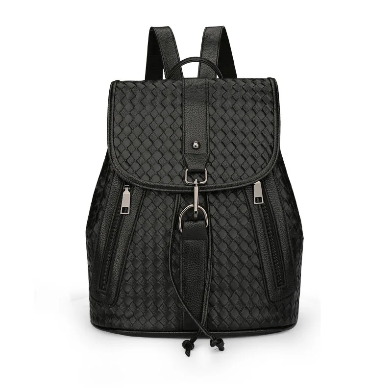

ROMERO BRITTO PU Backpack Women Fashion Woven Embossed Shoulder Bag Casual Travel Bags For Teenage Girls Metal Hooks HOT SALES