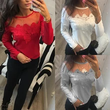 Летний женский сексуальный клубный Топ, кружевная открытая футболка, женские Свободные Повседневные Вечерние рубашки с круглым вырезом, большие размеры
