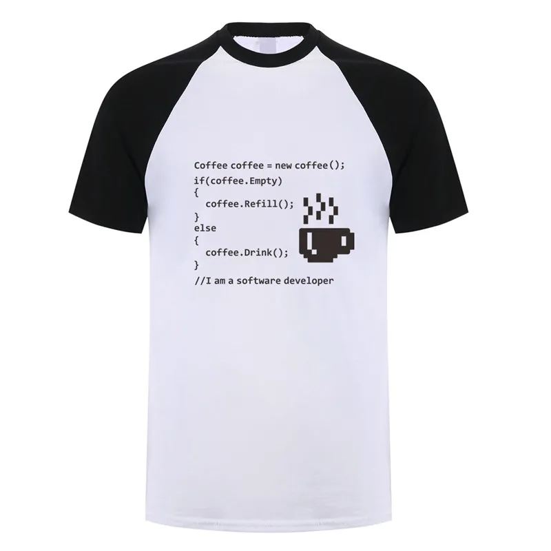 Кофе пустые футболки с коротким рукавом Хлопок Забавный программист программного обеспечения футболка компьютерный программист мужская одежда топы TM-005 - Цвет: White black sleeve