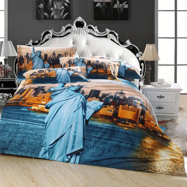 statue of liberty 3d new york scenic city bedding set queen size 100