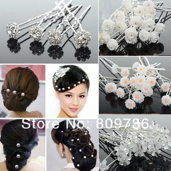 

Wholesale 100PS Wedding Bridal Pearl Flower Crystal Hair Pins Clips Bridesmaid 5 Styles Mixed Hair Accessories