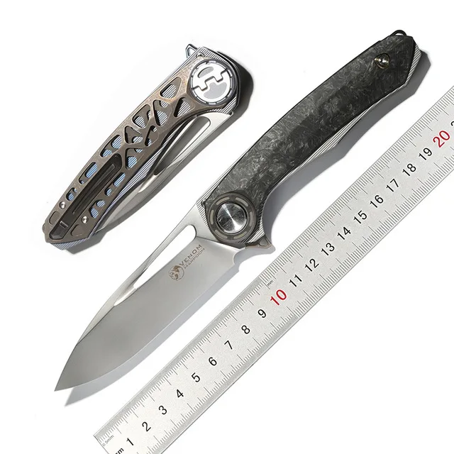 

VENOM Harpoon KEVIN JOHN Folding Ball bearing Flipper Knife M390 Titanium carbon fiber camping outdoor survival knives EDC tool