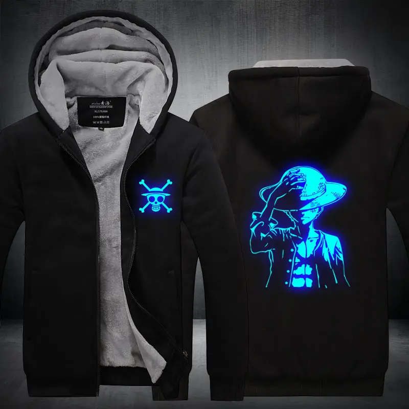 Fans Wear One Piece Winter Hoodie Monkey D. Luffy At Night Zip Up Hoodies 3D Printed Hooded Cosplay Sweatshirts