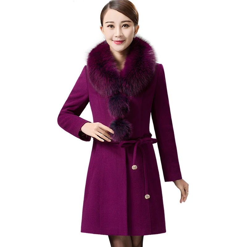 Middle-aged Women New Winter Jackets Autumn Medium long Fur collar Woolen Coat Fashion Elegant Woolen Coat Women Plus size 5xl