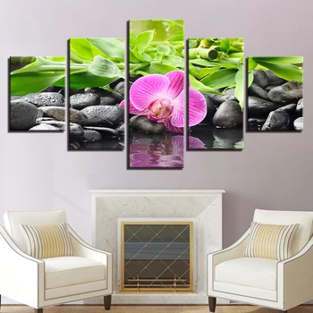 

Canvas Pictures Modular Living Room Decor Framework 5 Pieces Stones Bamboo Orchid Flowers Paintings Wall Art HD Prints Posters