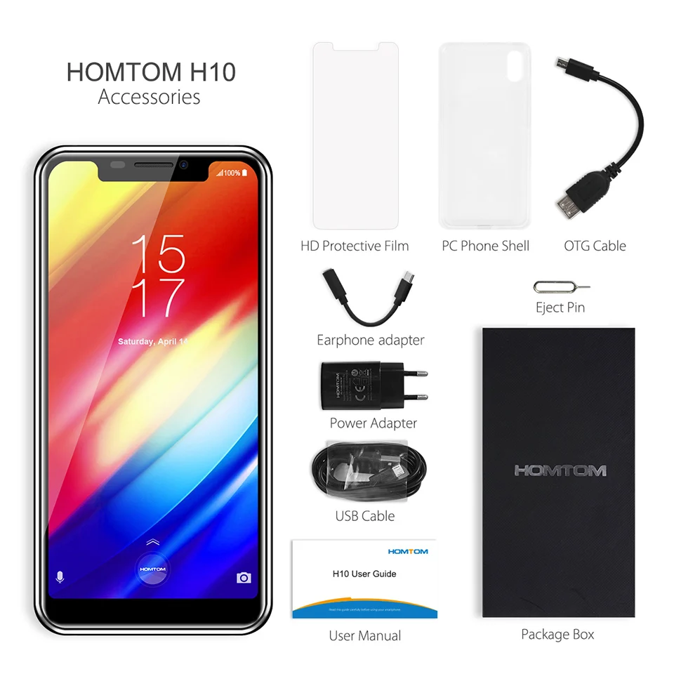 Глобальная версия HOMTOM H10 Android 8,1 мобильный телефон, четыре ядра, 4 ГБ, 64 ГБ, 3500 мАч, 16 Мп+ 2 Мп, задняя камера, боковой смартфон с отпечатком пальца