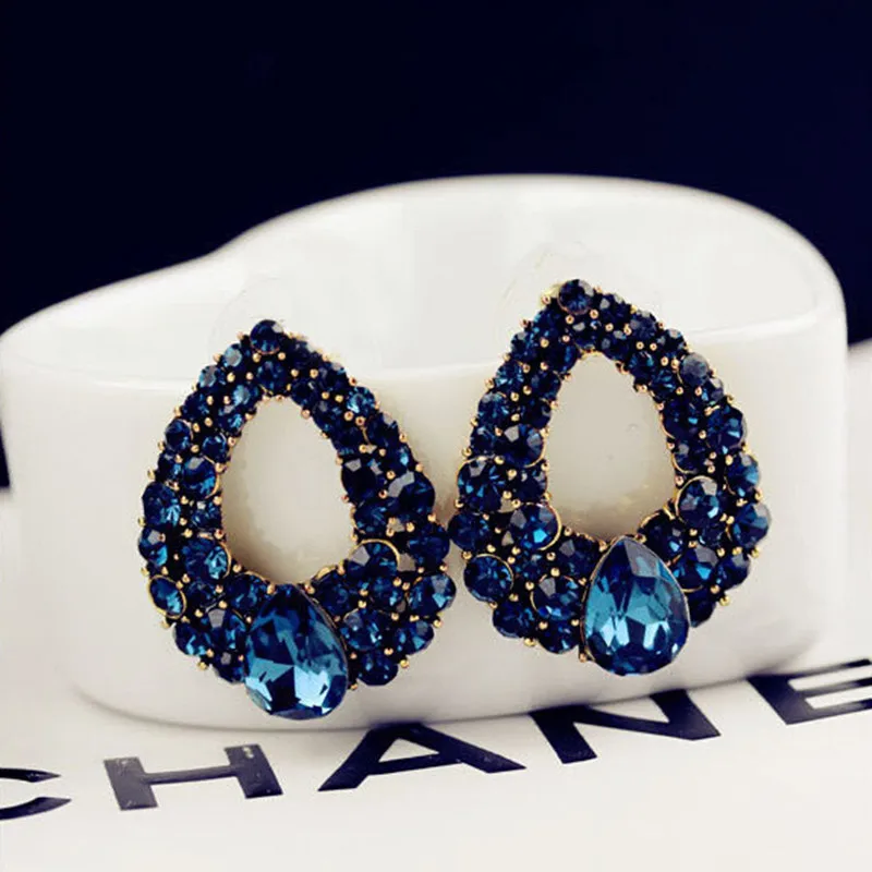 Лидер продаж Для женщин Роскошные темперамент синий кристалл водослива серьги стержня для Для женщин 4ED405