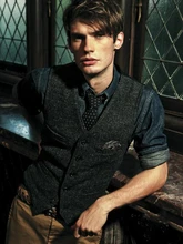2017 Black Wool Herringbone Tweed Vests Slim Mens Suit Vests Custom Made Sleeveless Suit Jacket Mens Dress Wedding Waistcoat