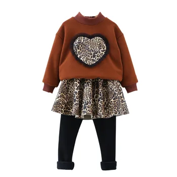

2018 autumn winter girls clothing sets leopard pattern skirt leggings +sweatshirt