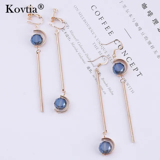 Fashion Blue Crystal Asymmetry Clip On Earrings Non Pierced Fashion Blue Crystal Asymmetry Clip On Earrings Non Pierced Ear Clips Cuff For Women