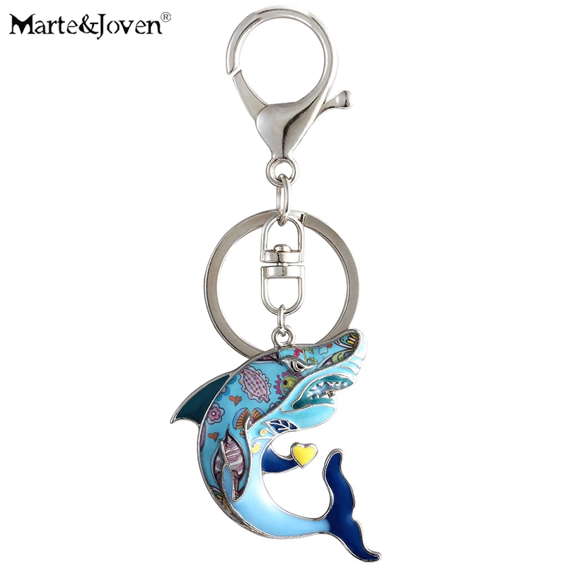 

Marte&Joven Unique Shark Keychain Gifts for Women Girls Multicolor Enamel Sea Life Jewelry Fish Charm Keyring