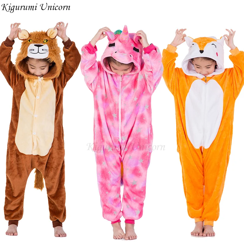 Kigurumi/пижамы с единорогом детские пижамы для мальчиков и девочек, фланелевые детские пижамы, комплект одежды для сна с животными зимние комбинезоны для детей от 4 до 12 лет