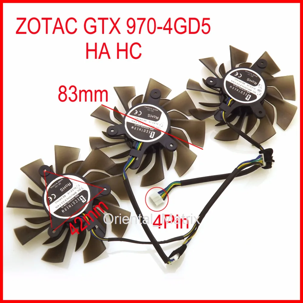 Il Trasporto Libero 3 Pz/Lotto Dispositivo Di Raffreddamento Del Ventilatore 12 V 83Mm Pin Per Zotac Gtx 970-4Gd5 Hc Ah Scheda Grafica Di Raffreddamen